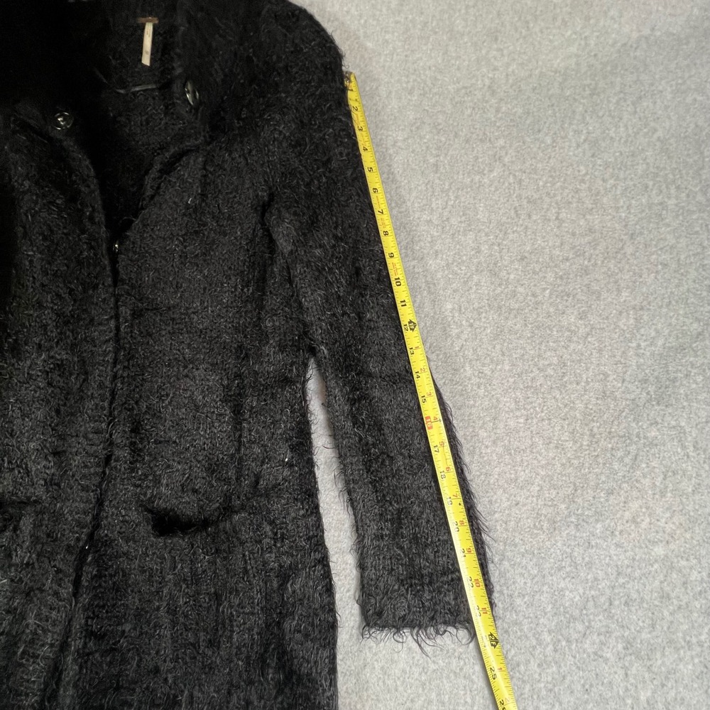 Free People XS Shaggy Jacket Black Fuzzy Knit Cardigan Sweater‎ Pockets Grunge - Picture 7 of 10